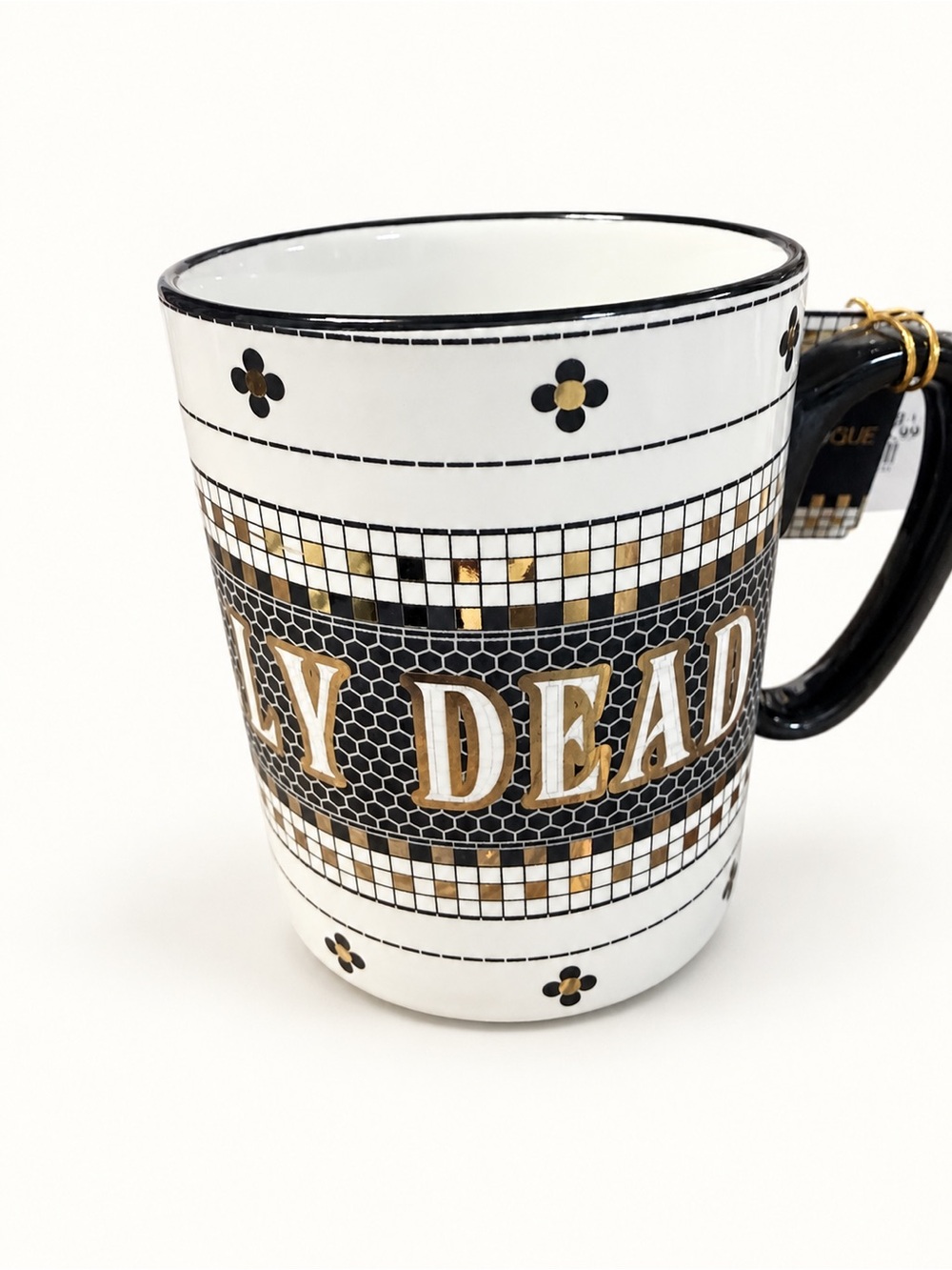 Black and Gold Ceramic Mug with Decorative Lettering Halloween Anthro Vibe
